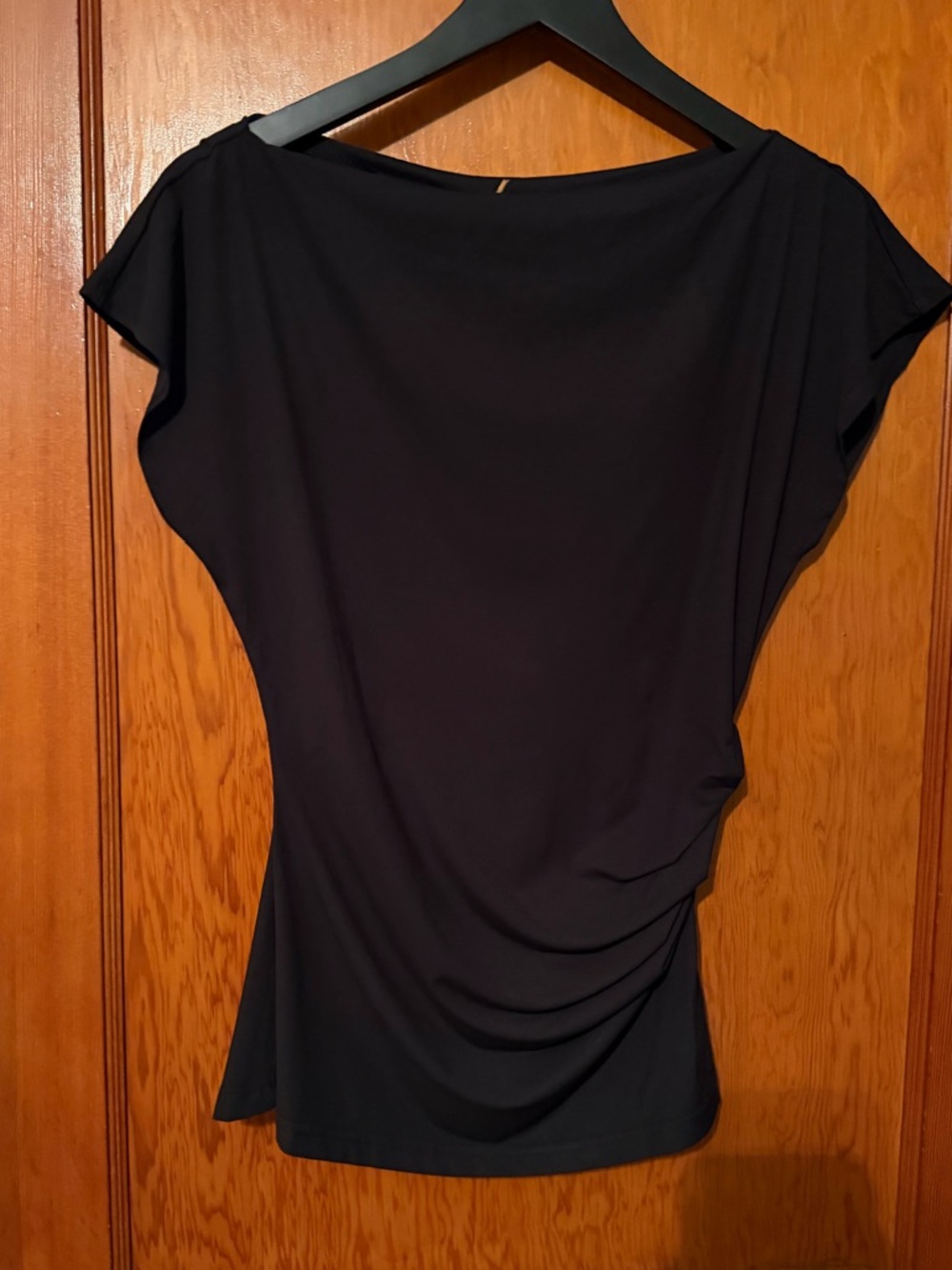 OGL Black Boatneck Flutter Sleeve Side Tucked Long Tee Size Medium - Picture 2 of 4